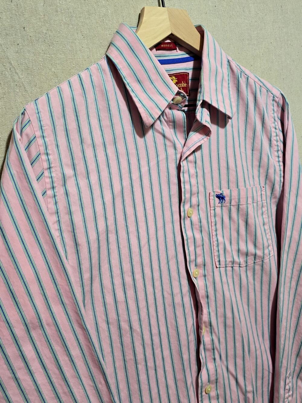 Abercrombie & Fitch Y2K Pink Blue Striped Button Down Shirt Mens Medium